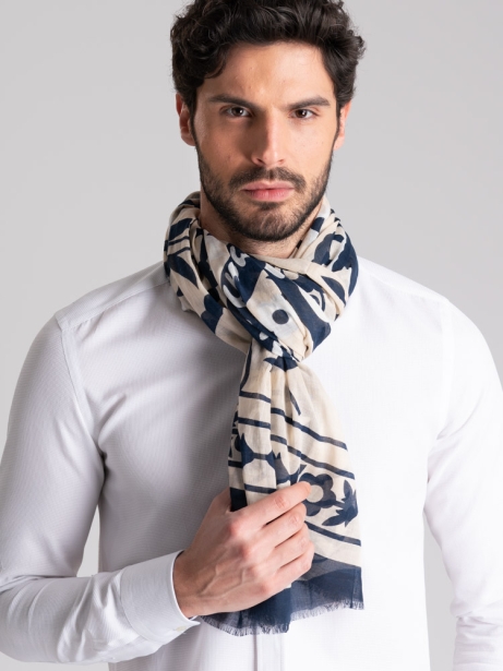 Sciarpa uomo con fantasia maxi fiore sfrangiata 2