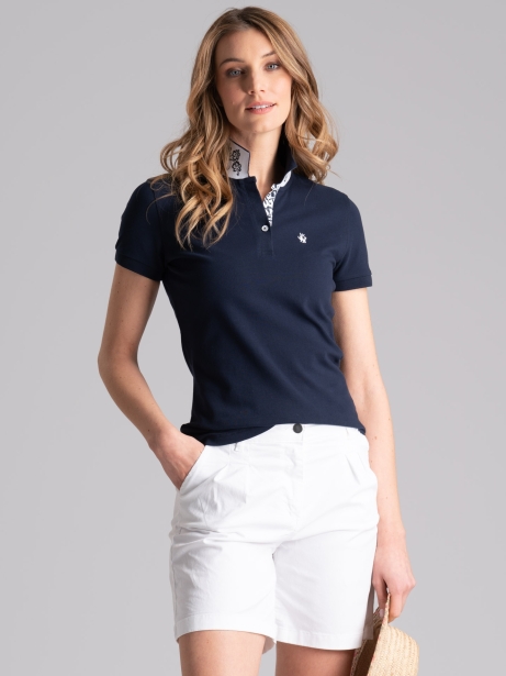 Polo donna mezza manica con collo stampa Hawaii
