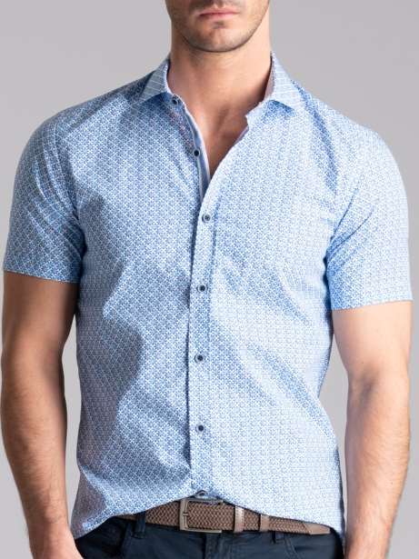 Camicia uomo a fiori mezza manica collo semi francese 2
