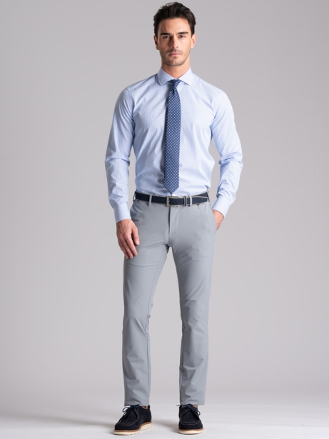 Camicia uomo regular rigata azzurra collo semi francese 2