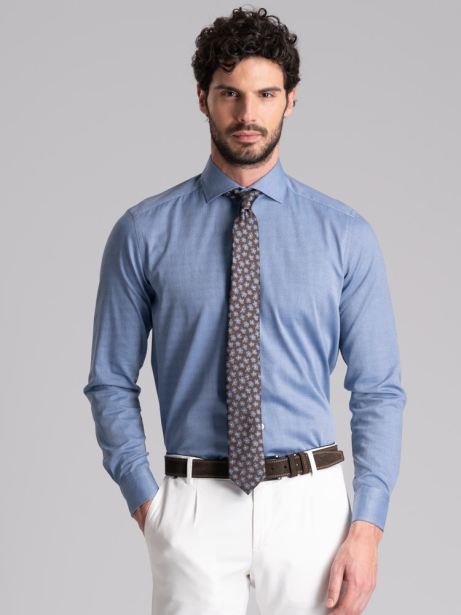Camicia uomo regular armaturata blu collo semi francese