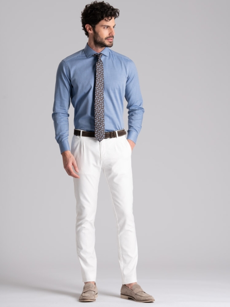 Camicia uomo regular armaturata blu collo semi francese 2