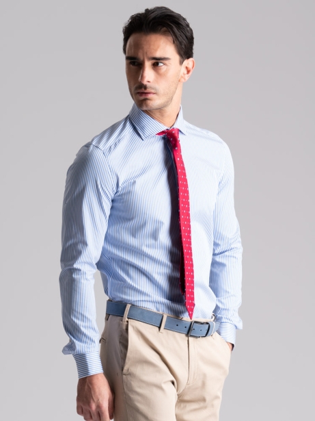 Camicia uomo riga pari pari azzurra collo semi francese