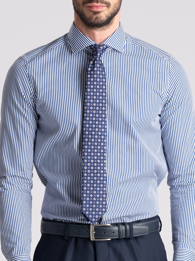 Camicia uomo riga pari pari blu collo semi francese