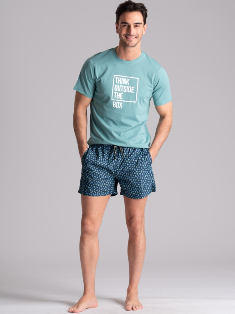 Costume da bagno uomo fantasia foglie blu