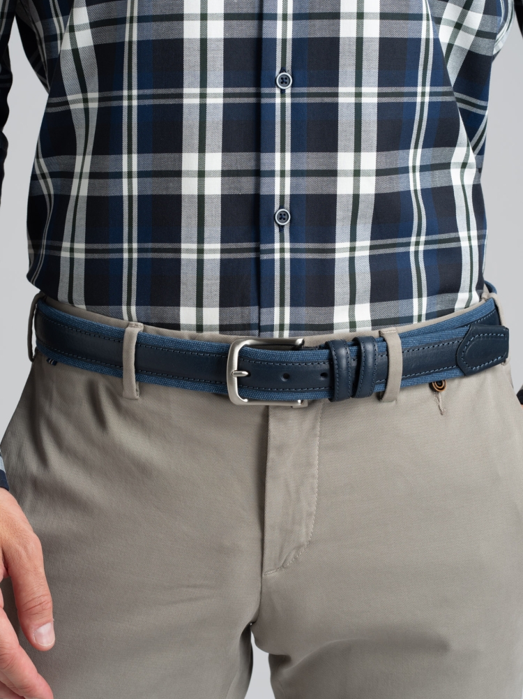 Cintura uomo con nastro in corda e applicazione in pelle