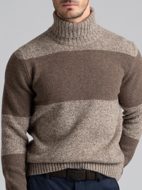 Maglia uomo dolcevita mouliné con inserti in tono melange 2