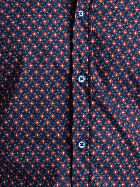 Camicia uomo regular stampa fantasia geometrica blu e mattone 2