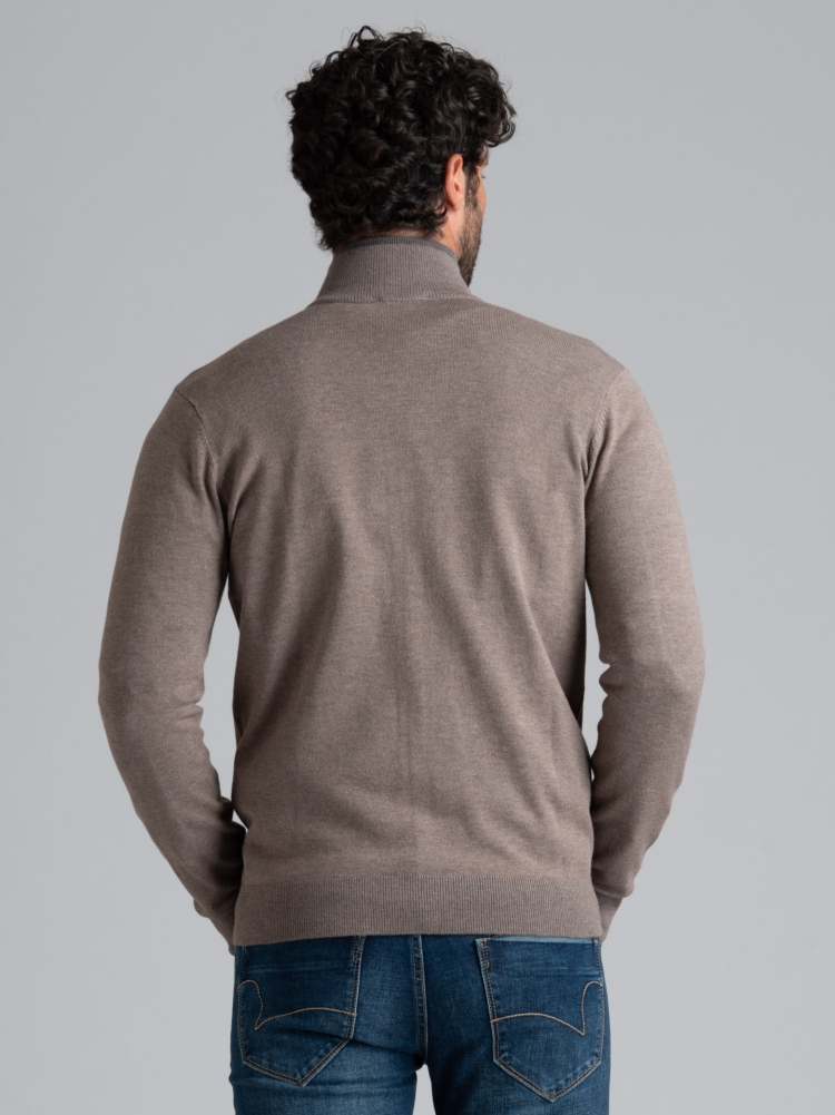 Maglia uomo full zip effetto doppio collo