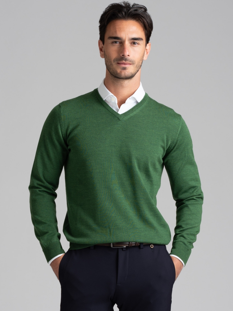 Maglia uomo lana merinos scollo a V