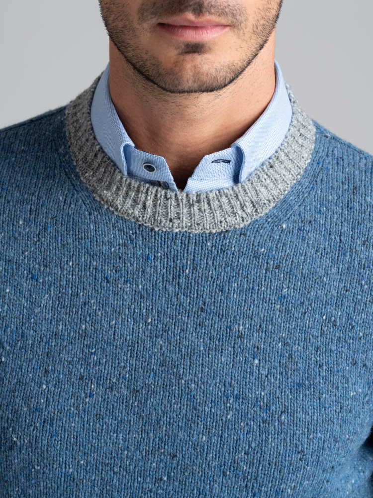 Maglia uomo girocollo misto lana con filato bottonato