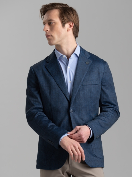 Giacca uomo blu sfoderata in jersey Principe di Galles