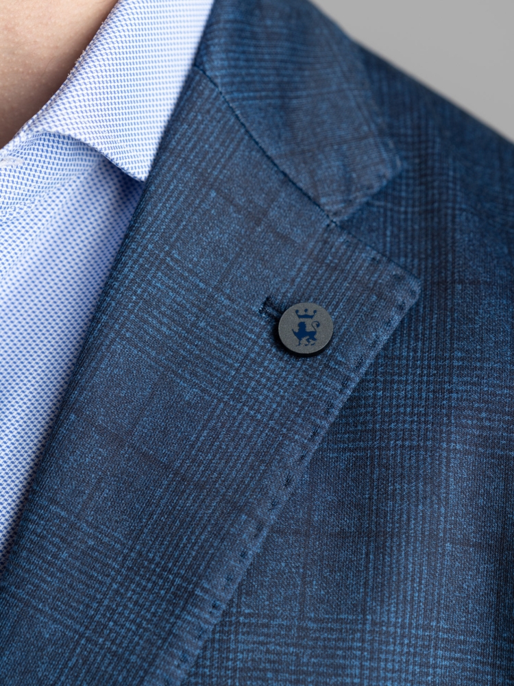 Giacca uomo blu sfoderata in jersey Principe di Galles