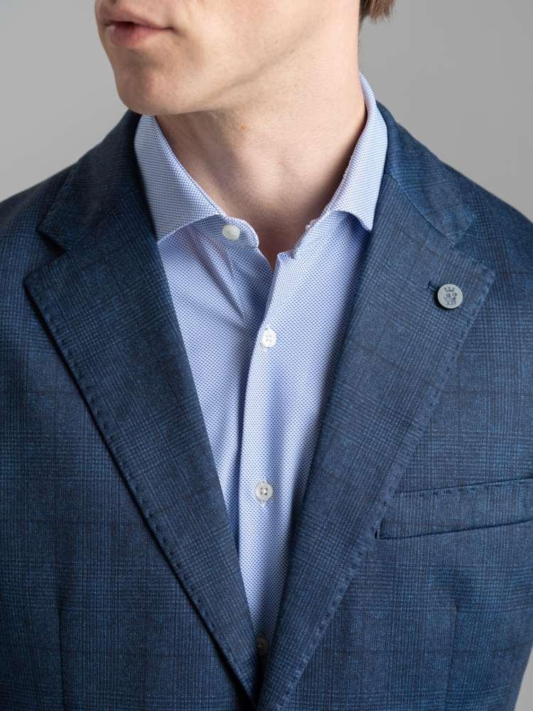 Giacca uomo blu sfoderata in jersey Principe di Galles