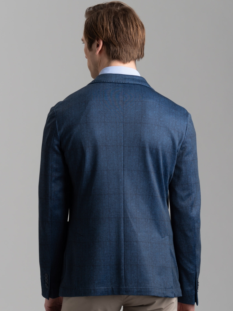 Giacca uomo blu sfoderata in jersey Principe di Galles