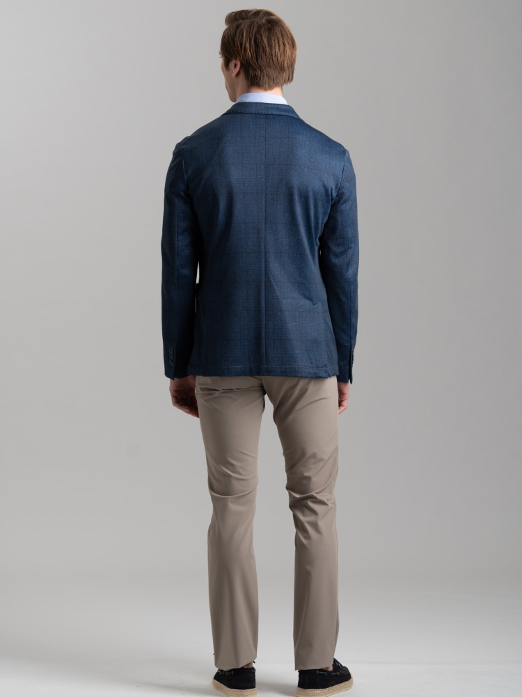 Giacca uomo blu sfoderata in jersey Principe di Galles