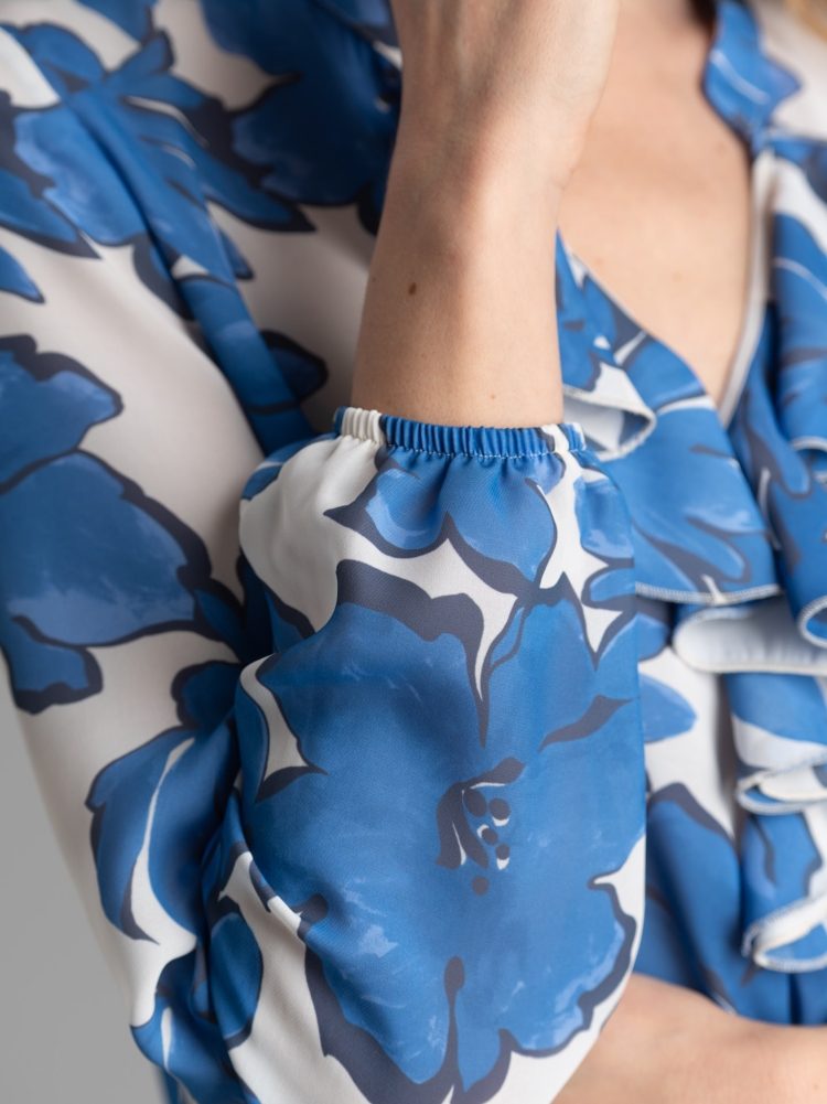 Camicia donna floreale pervinca a manica lunga con rouges