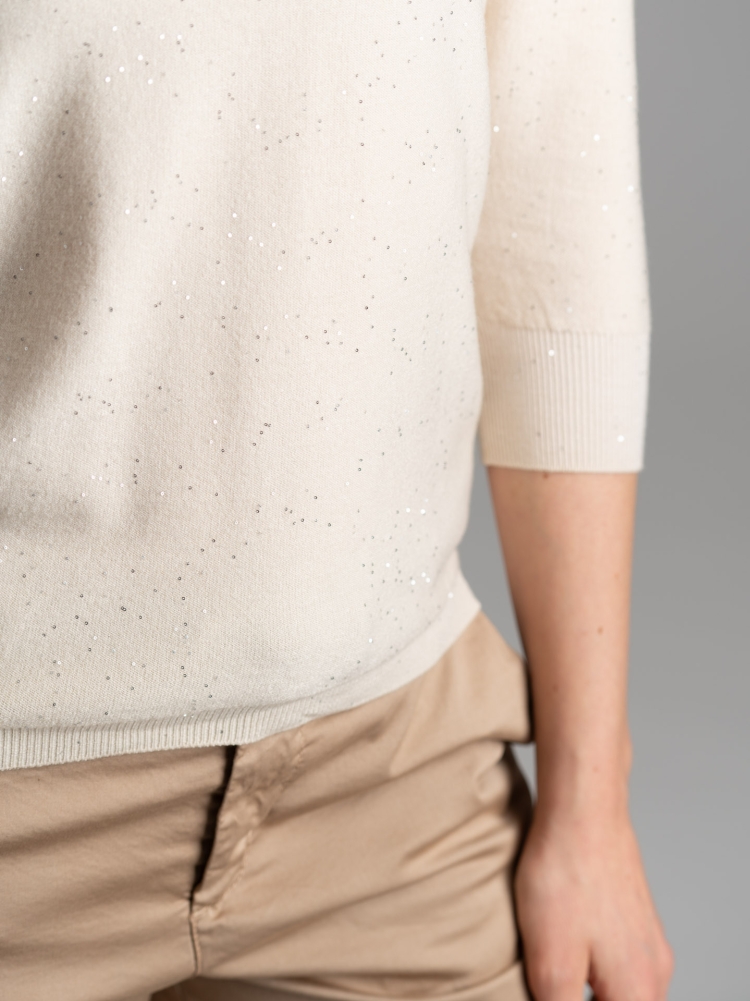 Maglia donna girocollo manica 3/4 con micro paillettes