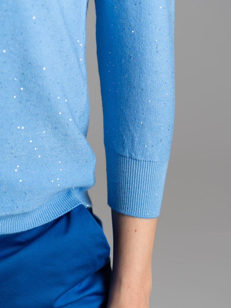Maglia donna girocollo manica 3/4 con micro paillettes