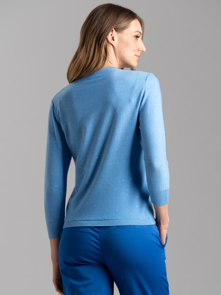 Maglia donna girocollo manica 3/4 con micro paillettes