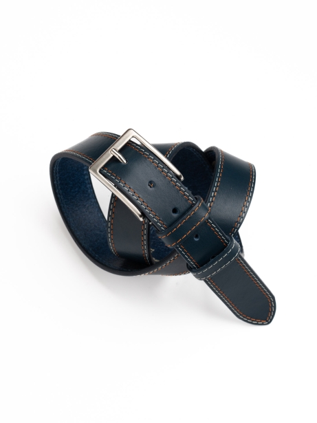 Cintura uomo in pelle con doppia cucitura a contrasto