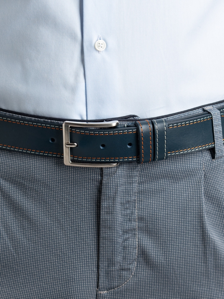 Cintura uomo in pelle con doppia cucitura a contrasto