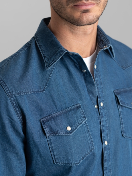 Camicia uomo texana in denim stone washed