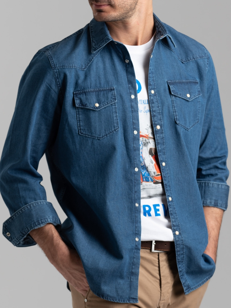 Camicia uomo texana in denim stone washed
