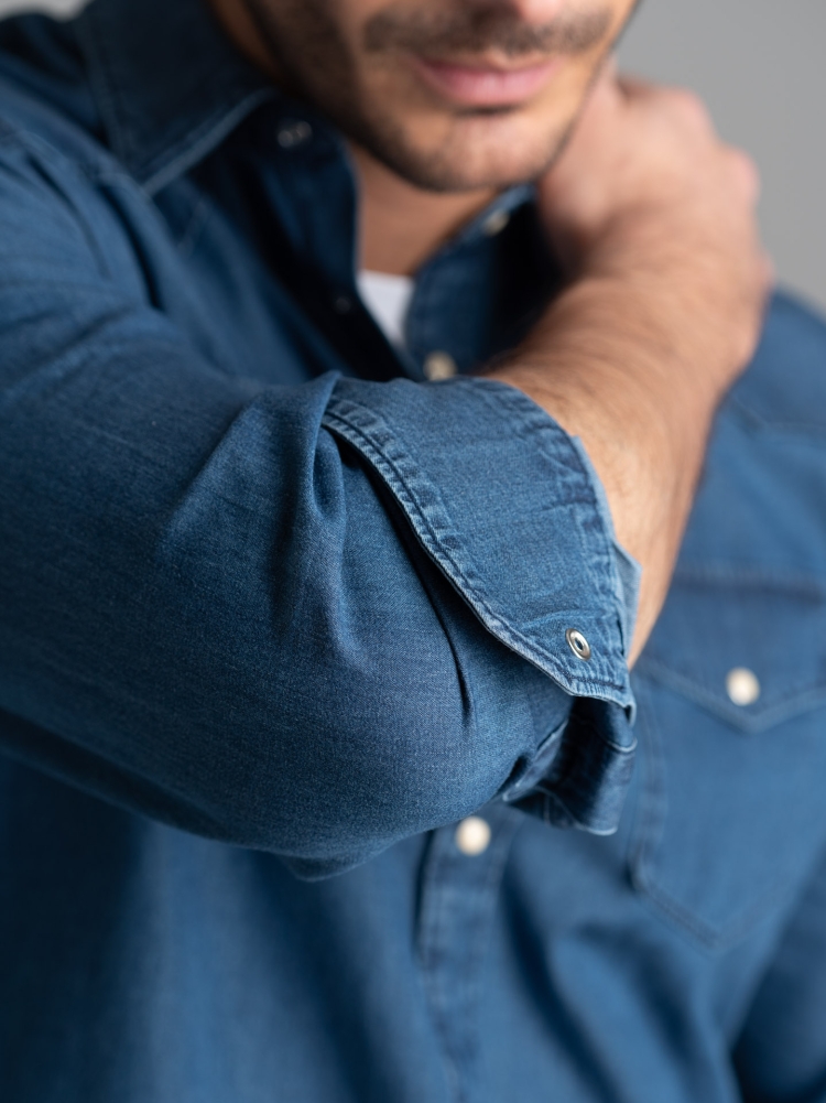 Camicia uomo texana in denim stone washed