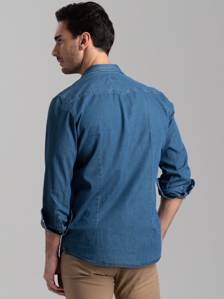 Camicia uomo texana in denim stone washed