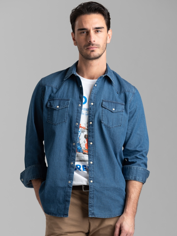 Camicia uomo texana in denim stone washed