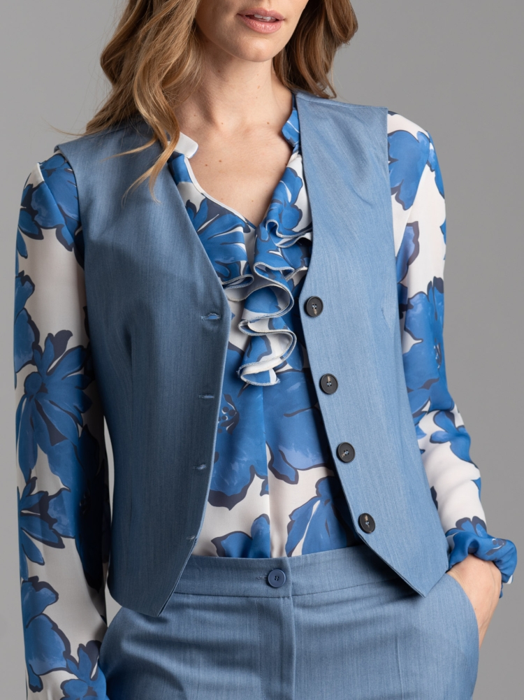 Gilet donna in tessuto melange effetto denim