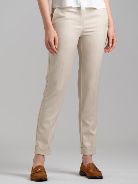 Pantalone donna a sigaretta color sabbia gessato
