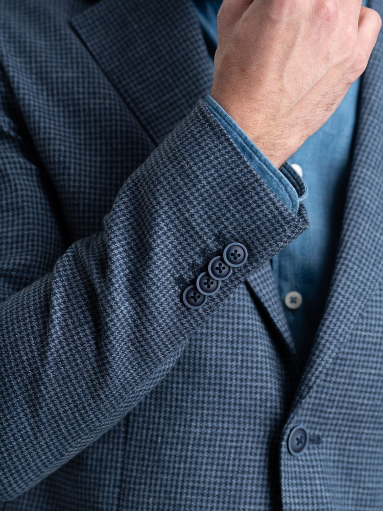 Giacca uomo in misto lino con micro quadretto