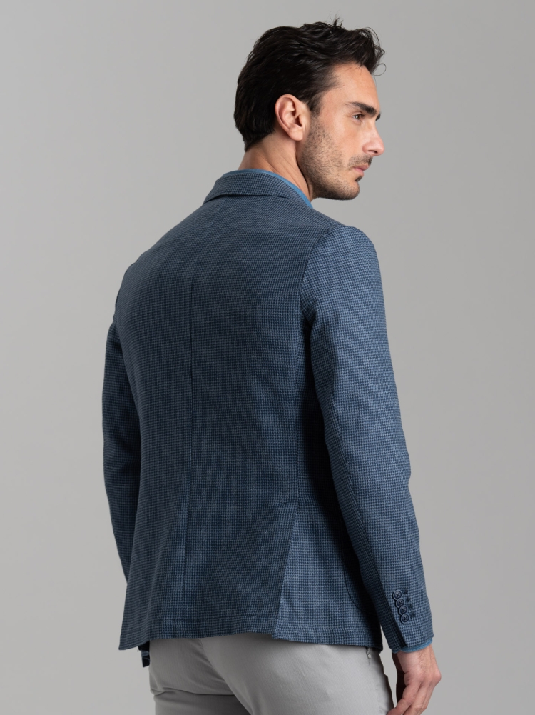 Giacca uomo in misto lino con micro quadretto