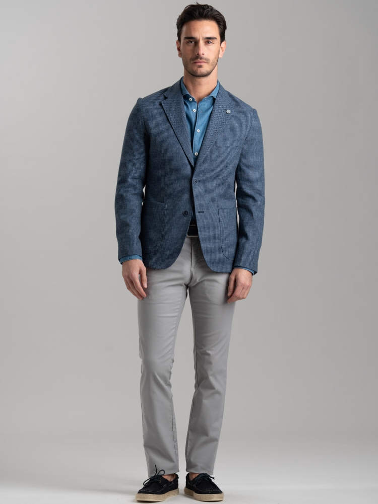 Giacca uomo in misto lino con micro quadretto